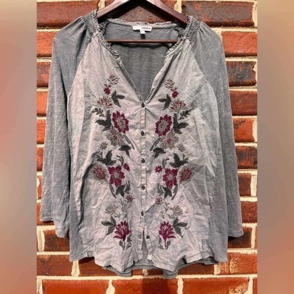 Sonoma top button down embroidery top